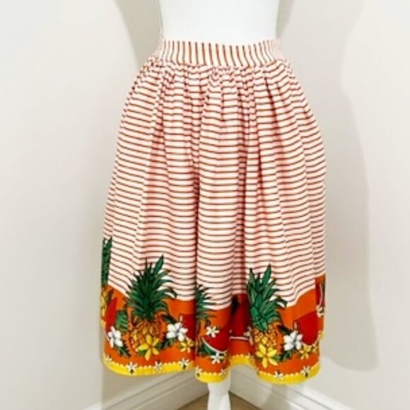 Collectif Retro Swing Skirt Striped Flowers & Fruit Rockabilly XXS - Picture 2 of 6
